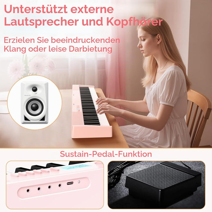 TERENCE Digitalpiano, Musikinstrument für Erwachsene, mit 88 gewichteten Tasten, 1800 mAh Akku, 2 x