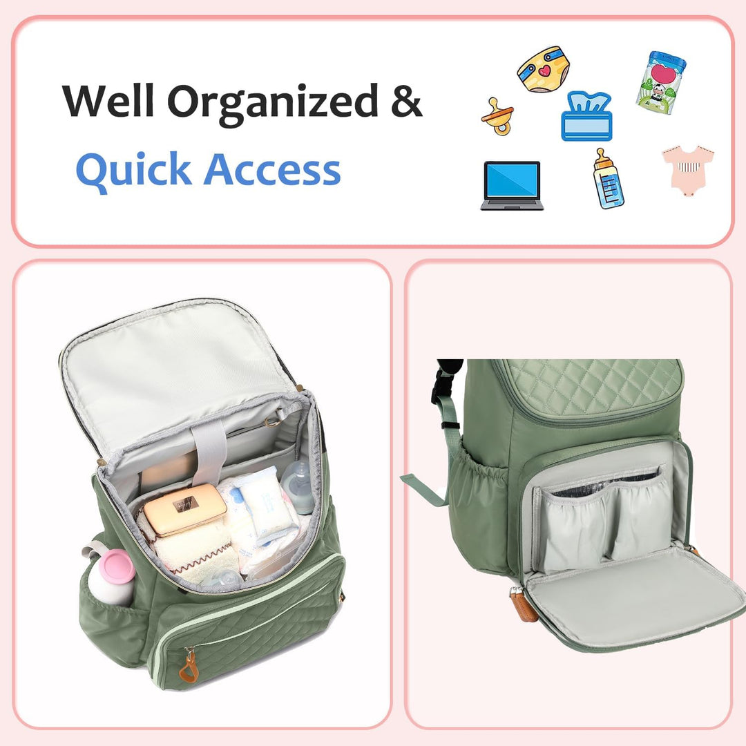 Large Capacity Diaper Bag Backpack with Storller Clips, Water-Resistant Travel Backpack with Anti-Th