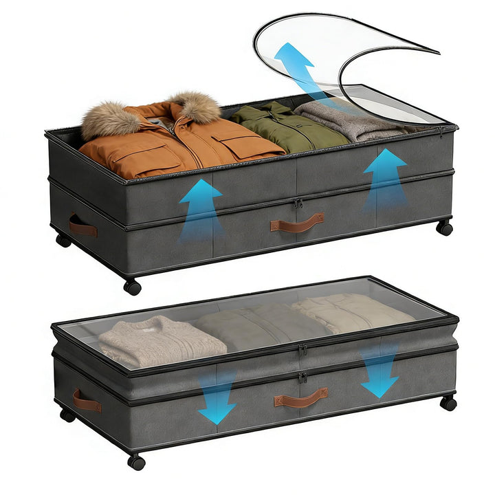 JAOGAUS Unterbett-Aufbewahrungsboxen auf Rollen, 2er-Set 75L Unterbett-Organizer mit Deckel, Höhenve