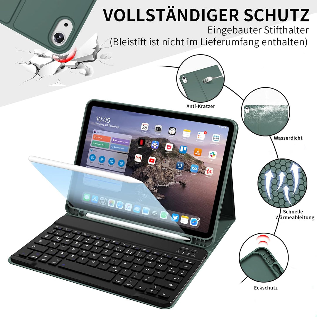 Hülle mit Tastatur für iPad Air 11 Zoll M3/M2, für iPad Air 7./6./5./4. Generation 2025/2024/2022/20