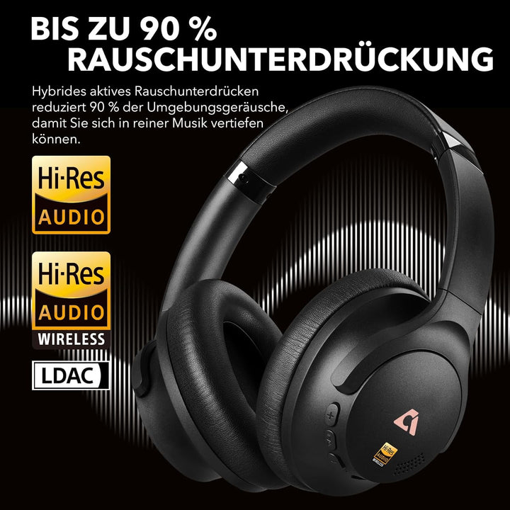 1Mii AI Y8+ Hybrid Active Noise Cancelling Kabellose Bluetooth 6.0 Kopfhörer, LDAC Hi-Res Audio, 100