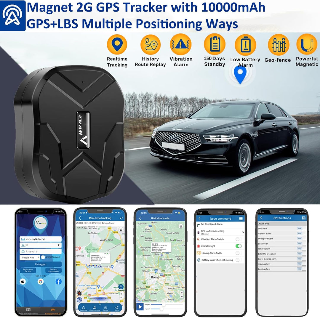 GPS Tracker Auto ohne ABO, 10000mAh GPS Tracker mit Starker Magnet, Langer Standby Echtzeit Position