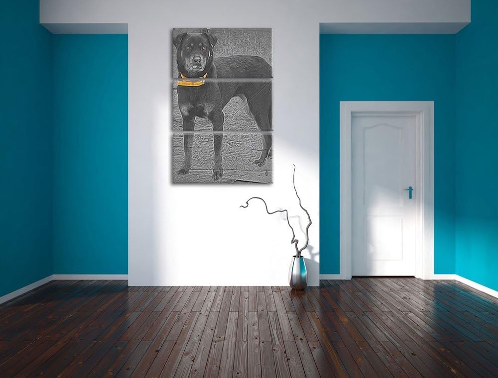 prächtiger grosser Rottweiler schwarz/weiss Deluxe 3-Teiler Leinwandbild 120x80 Bild auf Leinwand, X