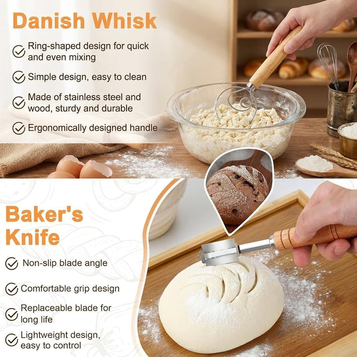 Kobete Brot Gärkorb Set, 23cm Gärkörbchen Rund &amp; 25cm Oval | Gärkörbchen zum Brotbacken aus natürlic