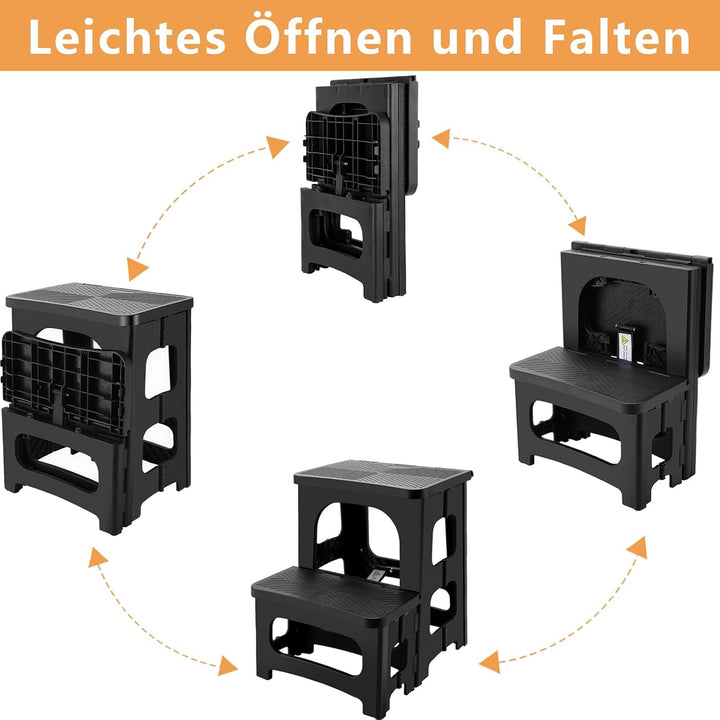 2 Stufen Tritthocker Klappbar, Klapphocker für Kinder & Erwachsene, Tragfähigkeit 300 LBS, Tragbaren