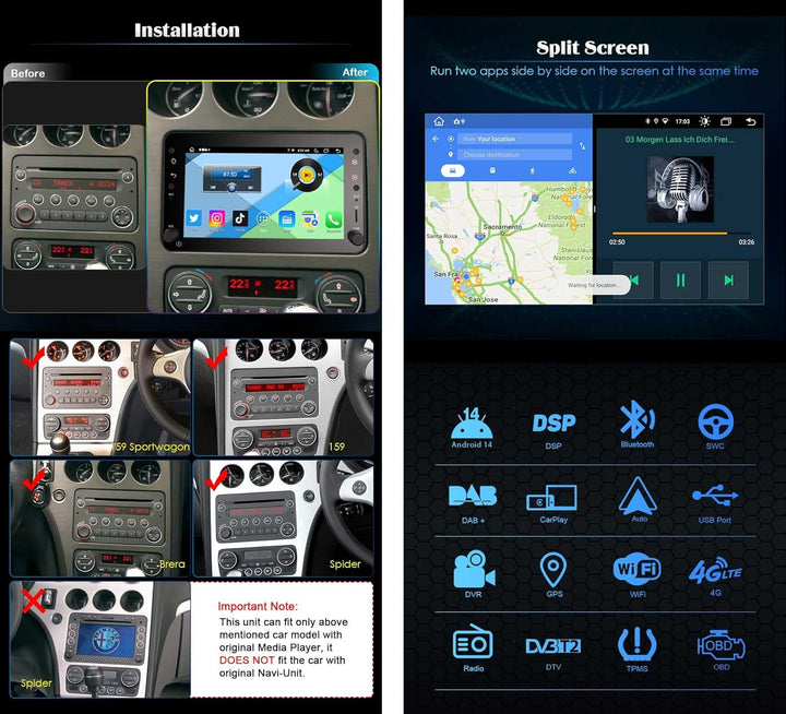 Erisin 8-Kern Android 12 Autoradio Mit GPS für Alfa Romeo Brera Spider 159 Sportwagon 7 Zoll Touch S