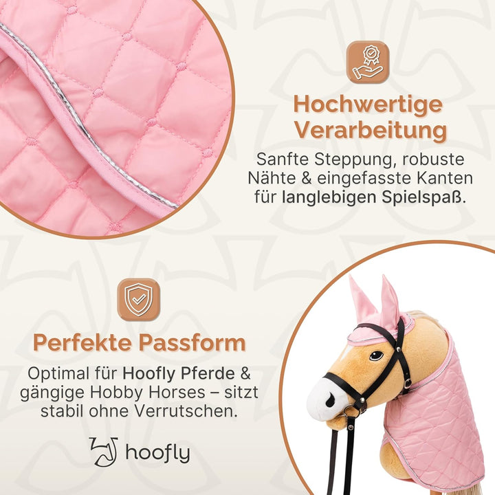 Hoofly Hobby Horse Zubehör Set – Decke &amp; Fliegenhaube in Pink für Hobby Horses [TÜV geprüft] – Hochw
