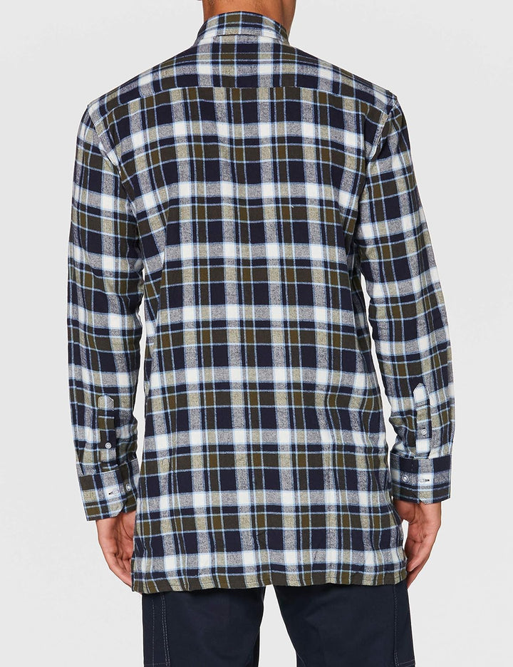 Flanellhemd Webflanell Extralang 90 cm Rückenlänge (M, Marine/grün/weiss)