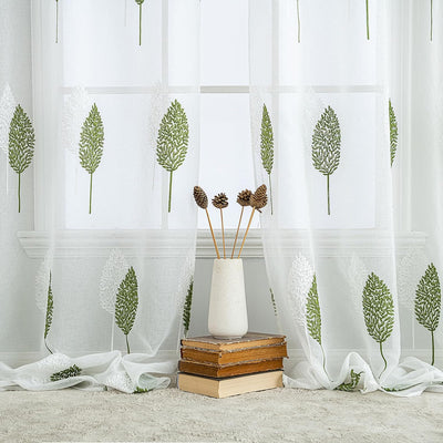 MIULEE Gardinen Transparent mit Grün und Weiss Blätter Muster, Ösen Gardinen 200 cm Hoch, Modern Gar