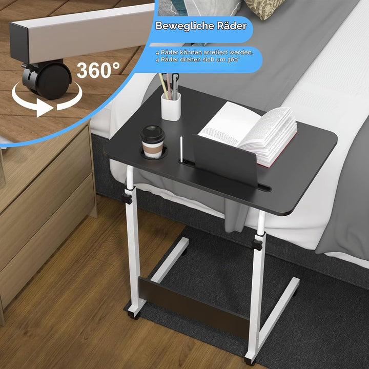 PIPIPOXER 60x40cm Laptoptisch mit Rollen, Laptoptisch höhenverstellbarer 69-90 cm, Schreibtisch Comp
