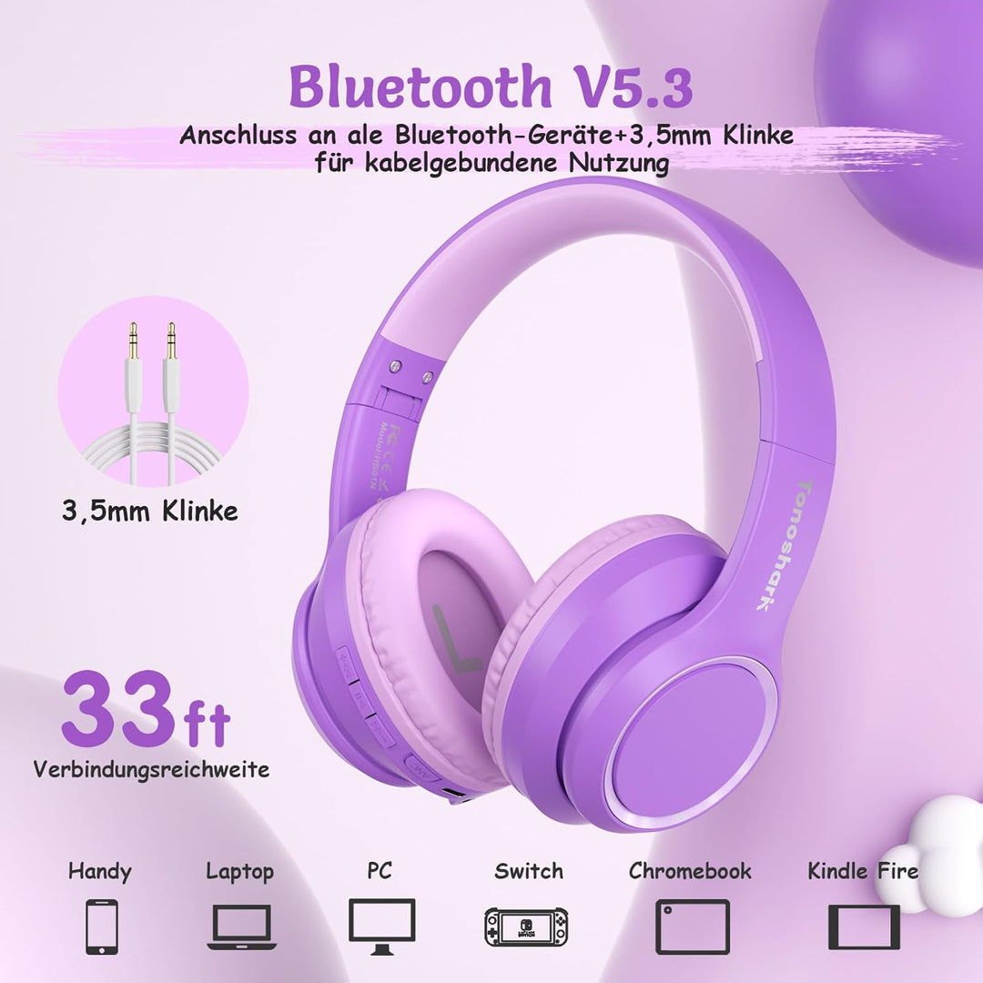 TONOSHARK Bluetooth Kopfhörer Kinder | Noise Cancelling Kinder Kopfhörer | Over-Ear Kinderkopfhörer