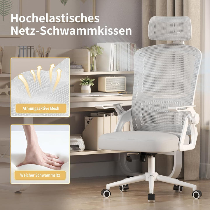 naspaluro Bürostuhl Ergonomisch Schreibtischstuhl Grau | Atmungsaktiver Netzgewebe, Lordosenstütze,