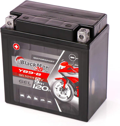 BlackMax YB9-B Motorradbatterie GEL 12V 9Ah Batterie YB9-BS CB9-B GM9Z 12N9-4B-1 9Ah - 120A - YB9-B,