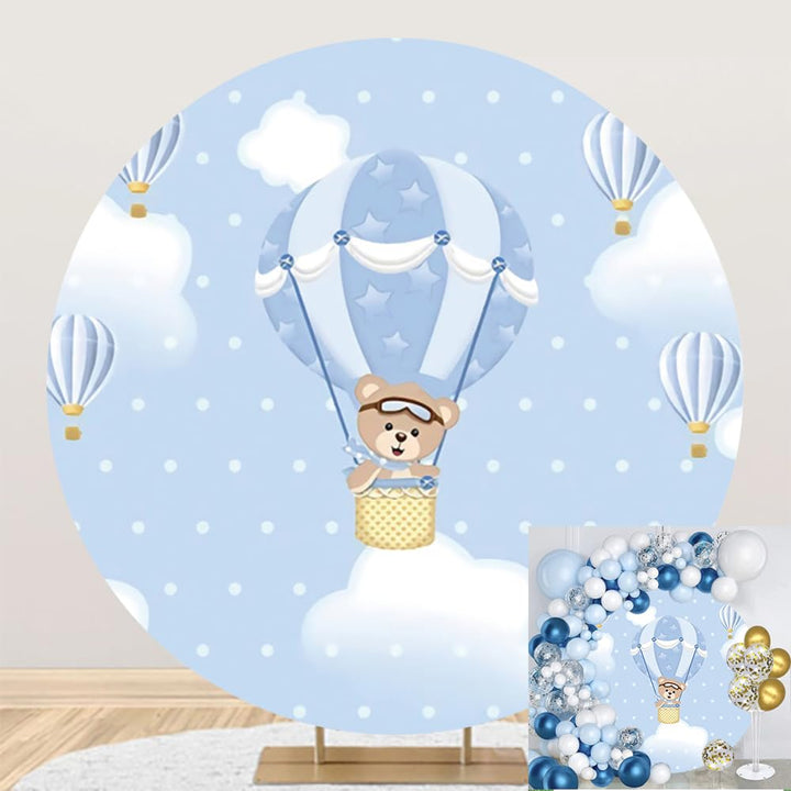 Renaiss 2.2m Heissluftballon Bär Runde Kulisse Blauer Himmel Wolken Baby Dusche Polyester Fotografie
