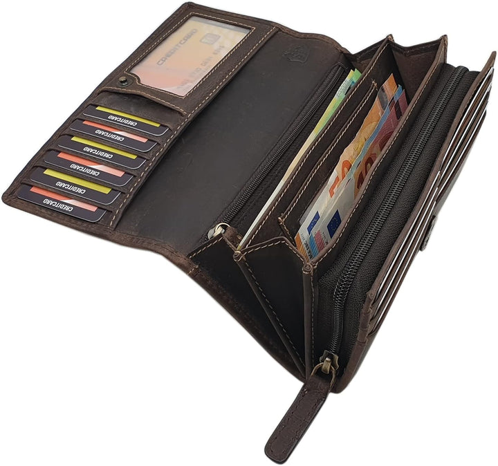 Grosse Vollrindleder Damen Geldbörse / Geldbeutel / Portemonnaie / Geldtasche / Portmonee mit Lianen