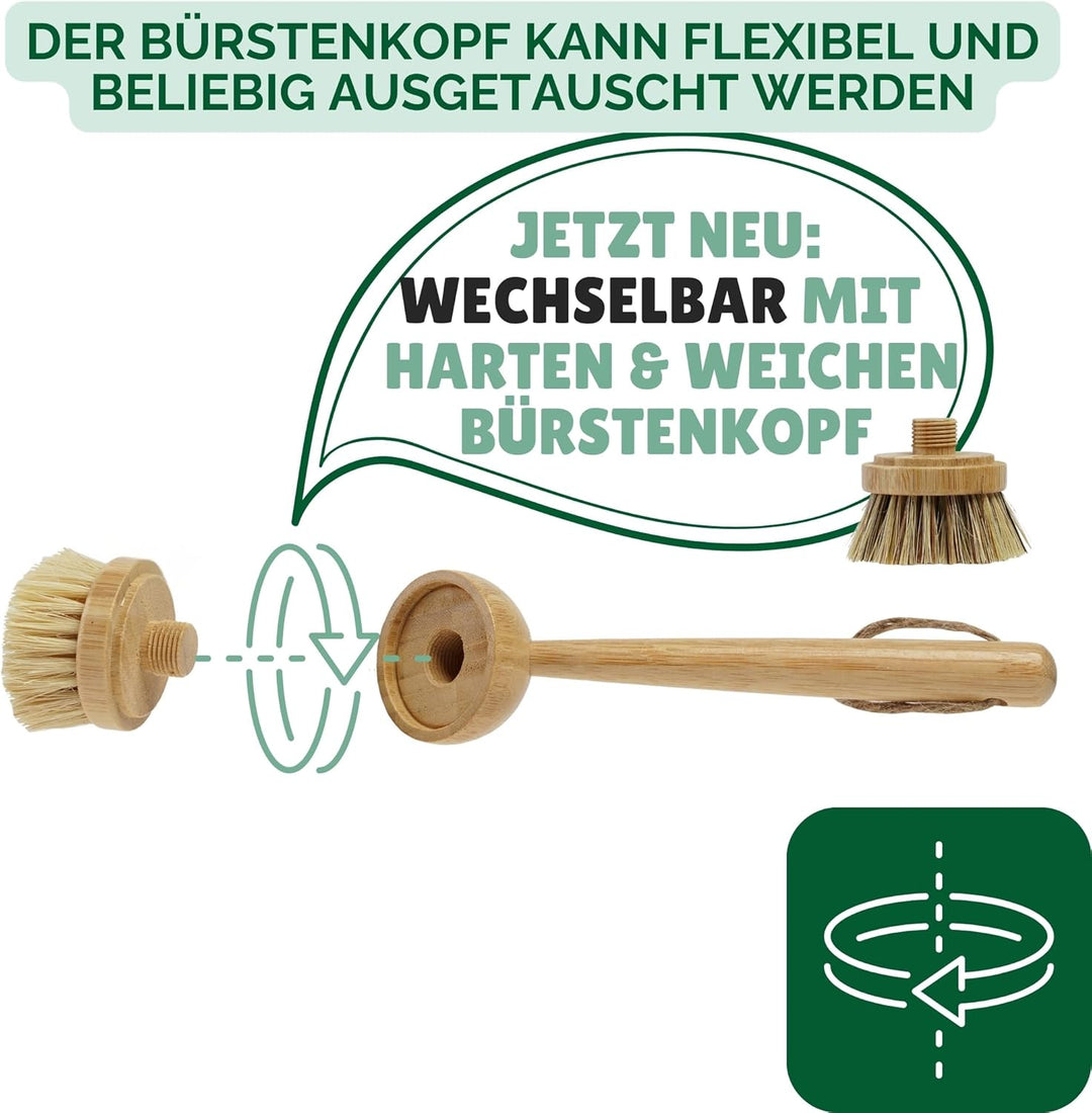 Protea Spülbürste mit Ersatzköpfen (3er Set) - nachhaltige Reinigungsbürste - wiederverwendbar - aus