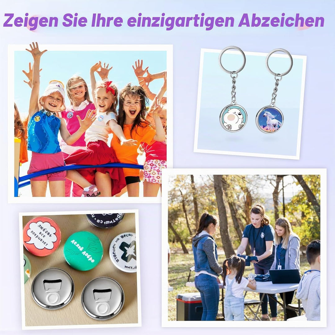 Buttonmaschine Button Maker Badge Maschine 32 + 58 mm, KEYSAFER 200 Sets aus Kunststoff, Ausdrückmas