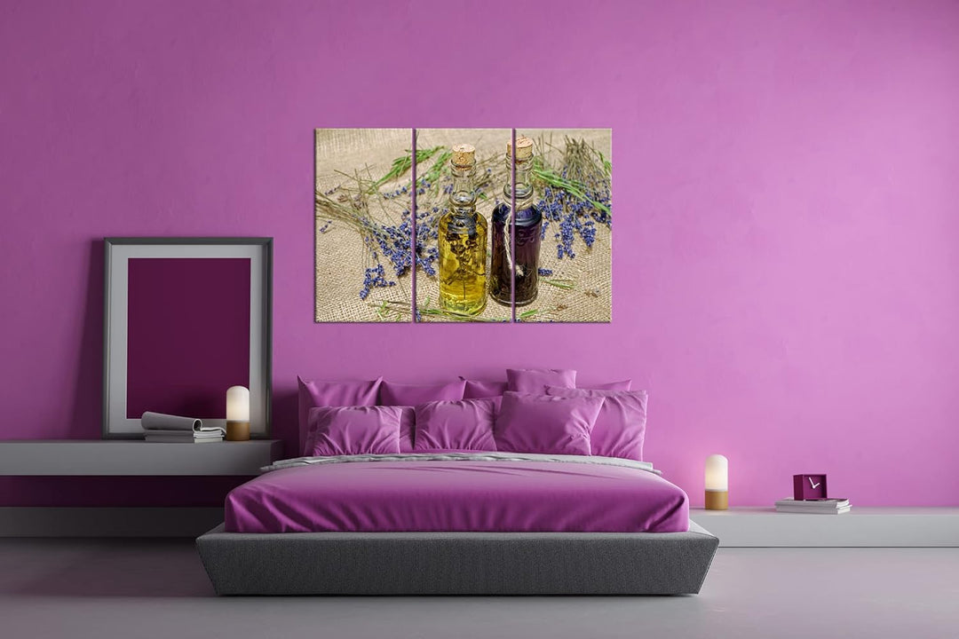 deyoli edles Öl mit Lavendel Format: 120x80 cm (3Teilig) als Leinwandbild, Motiv fertig gerahmt auf