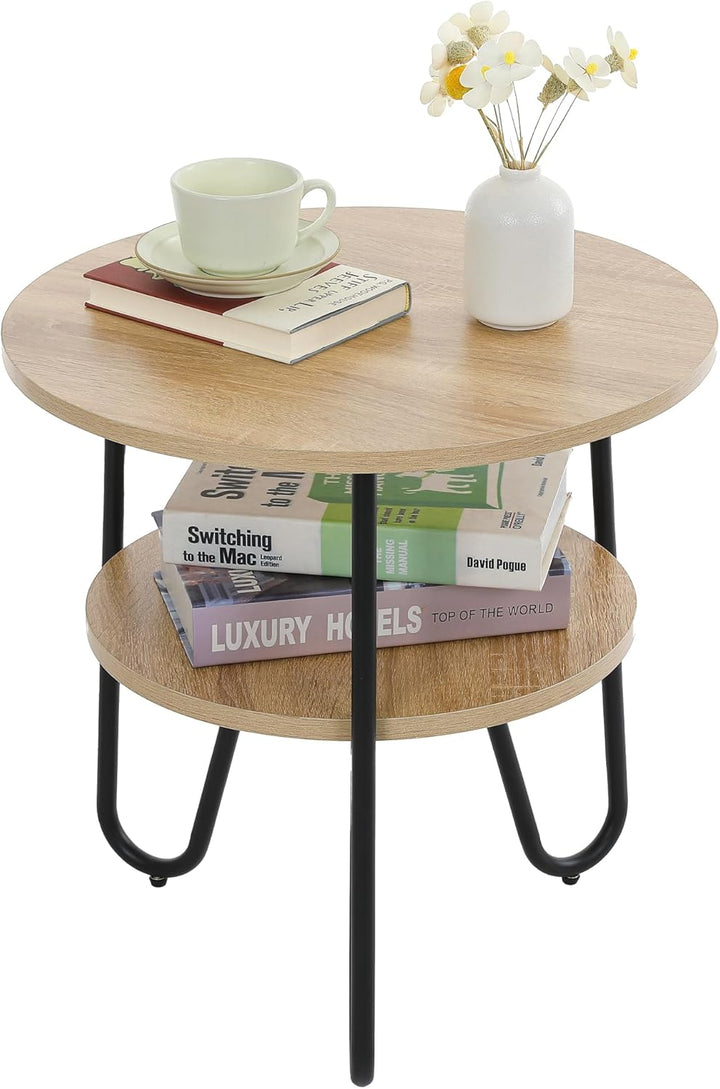 Mingone Couchtisch Rund Beistelltisch 2 Ablagen Sofatisch Modern mit Stauraum Kleiner Tisch für Wohn