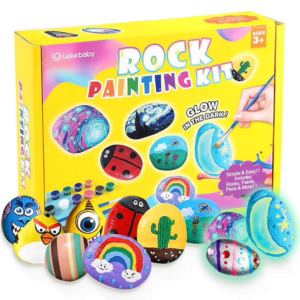 Lekebaby Steine Bemalen Set, Bastelset Für Kinder, Kreatives Malset Geschenk Spielzeug für Mädchen J