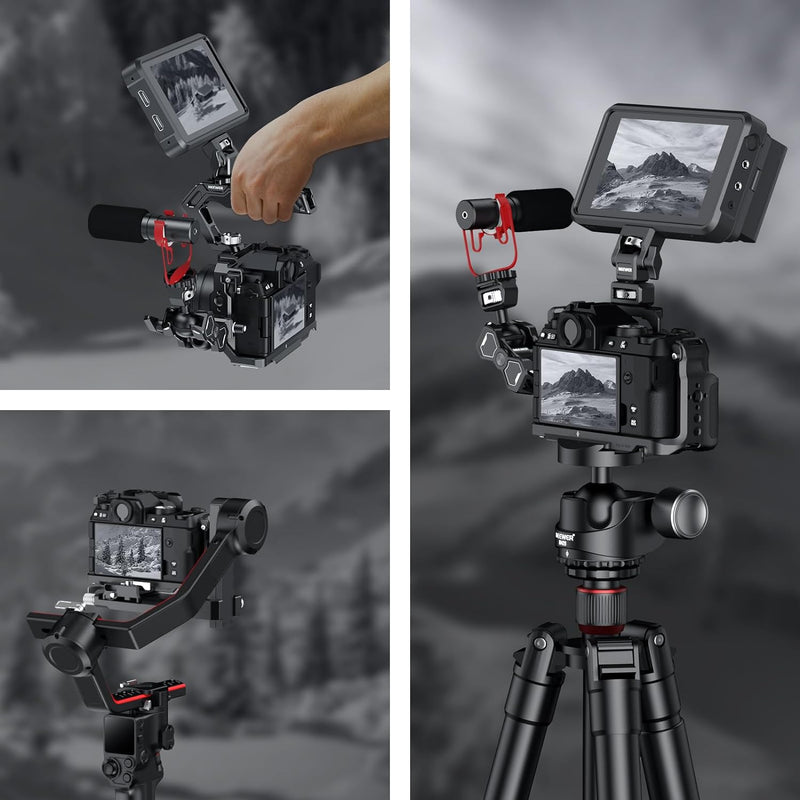 Neewer X-S20 Kamerakäfig Vollständig zugängliches Metall Video Rig mit Griff, NATO Schiene, 3/8" ARR