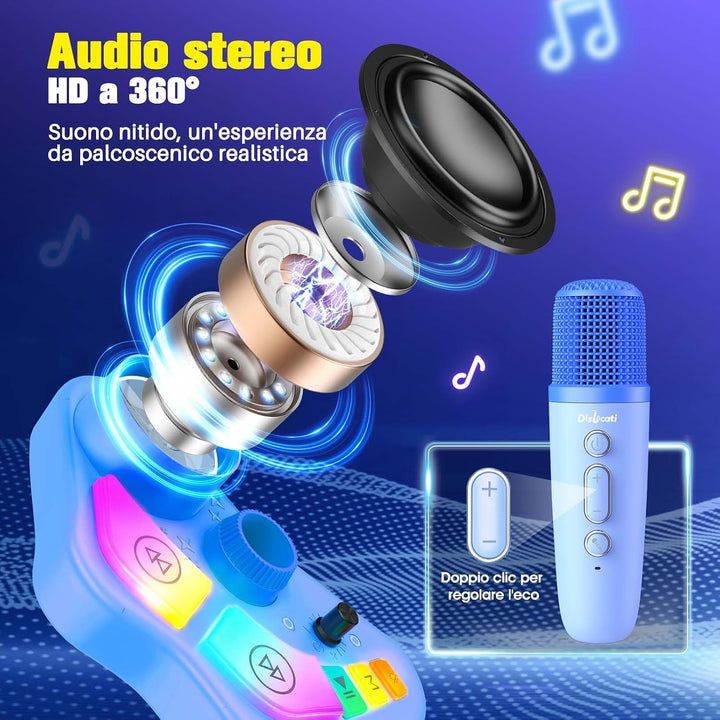Dislocati Karaoke Maschine Kinder mit 2 Mikrofon und Verstellbarer Mikrofon Ständer, Ostern Geschenk