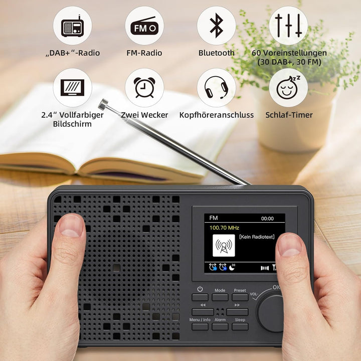 DAB Radio, LFF DAB Plus Radio, DAB Digitalradio, Digital Radio mit Bluetooth, Kleines Radio mit Netz