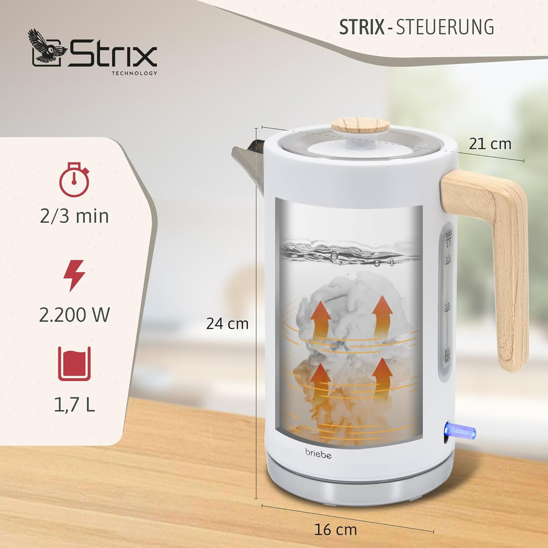 briebe Nordic Wasserkocher 1,7L Elektrischer Teekocher 2200W Schnell Aufheizender, BPA-frei, 360° So