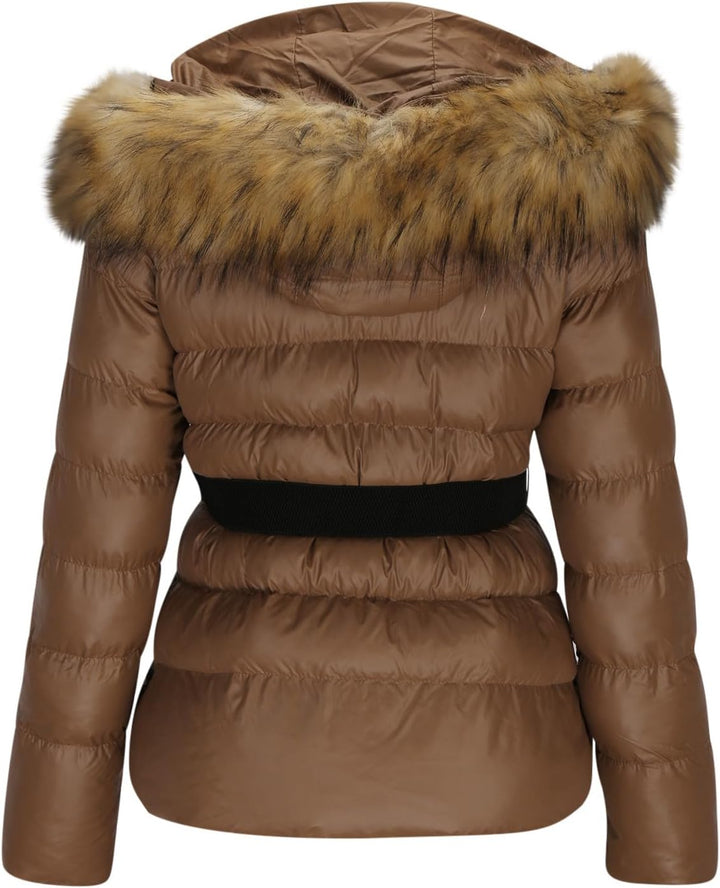 Damen Jacke Steppjacke Warme Winter Übergangsjacke Gesteppt Stepp Wintermantel mit Gürtel Daunenmant