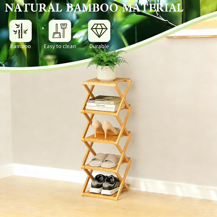 Schuhregal, Faltbares Bambusregal für Schuhe, Eingangsregal, Schrank, Schlafzimmer, Flur, natürlich,