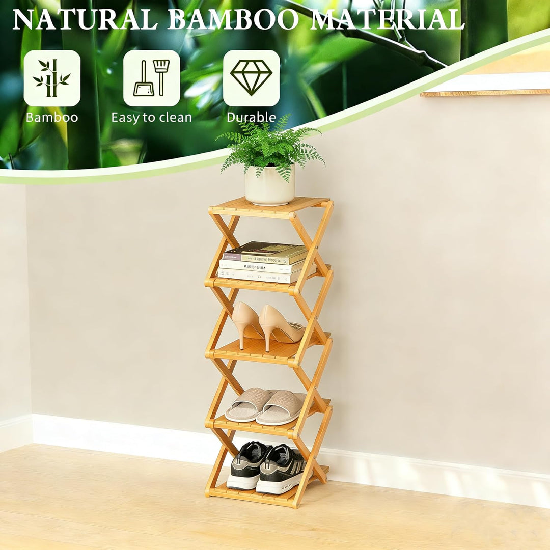 Schuhregal, Faltbares Bambusregal für Schuhe, Eingangsregal, Schrank, Schlafzimmer, Flur, natürlich,