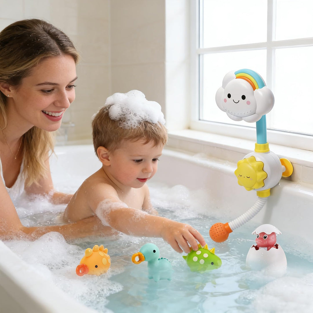 Badespielzeug, CUTE STONE Wolken-Dusche Badespielzeug Set mit Angelspiel, eine Schildkröte, EIN Dino