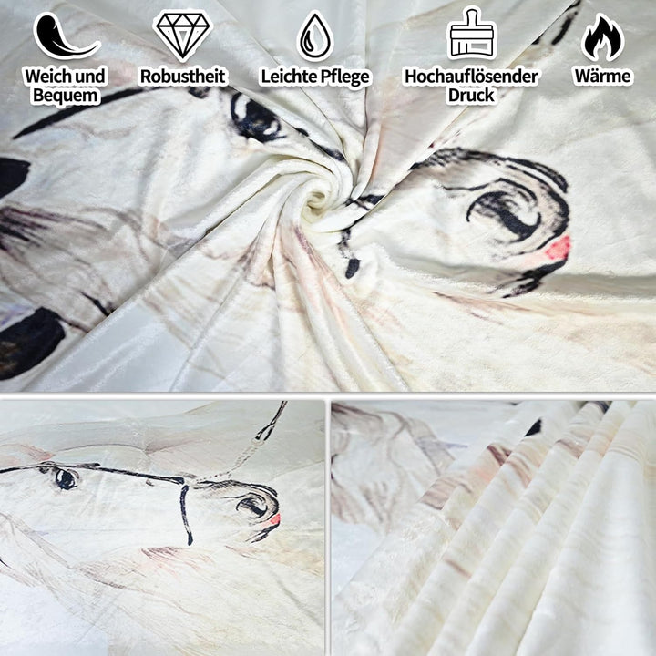 Kuscheldecke Mit Pferdmotiv 150x200cm, 3D Pferdemuster Wohndecke Sofadecke, Weiche Warme Fleecedecke