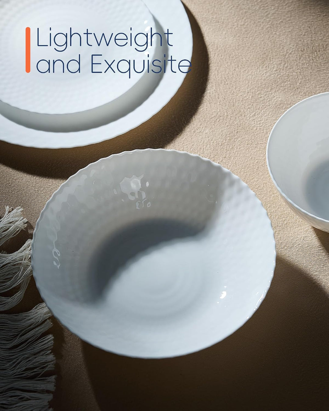 LaGlint 6er Set Opalglas-Pastaschalen, 887 ml, 21,5 cm, flache runde Schalen, weiss, mikrowellen- &amp;