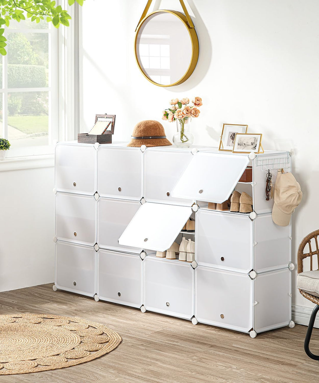 HOOBRO Schuhregal mit 10 Ebenen, Schmal Schuhschrank, Schuh-Organizer, mit Türen, Kunststoff, DIY St