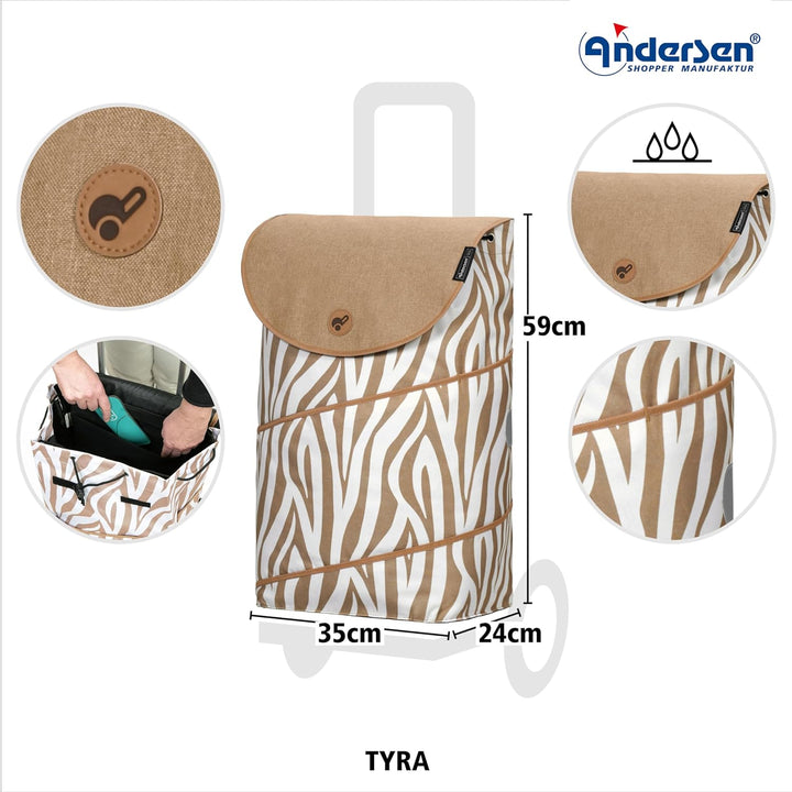ANDERSEN Einkaufstrolley - Royal Shopper Tyra Zebra 46 L Einkaufsroller, hohe Qualität, modisch, Alu