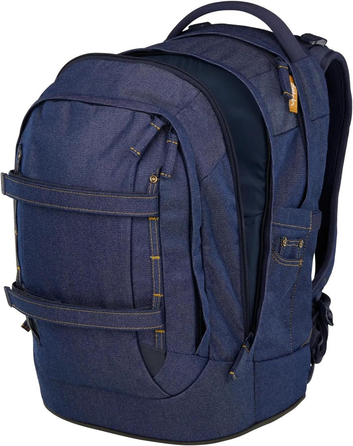 Satch Pack Set Set 3 teilig ab 5. Klasse ergonomisch 30L Stauraum mit Schlamperbox Sportbeutel Denim
