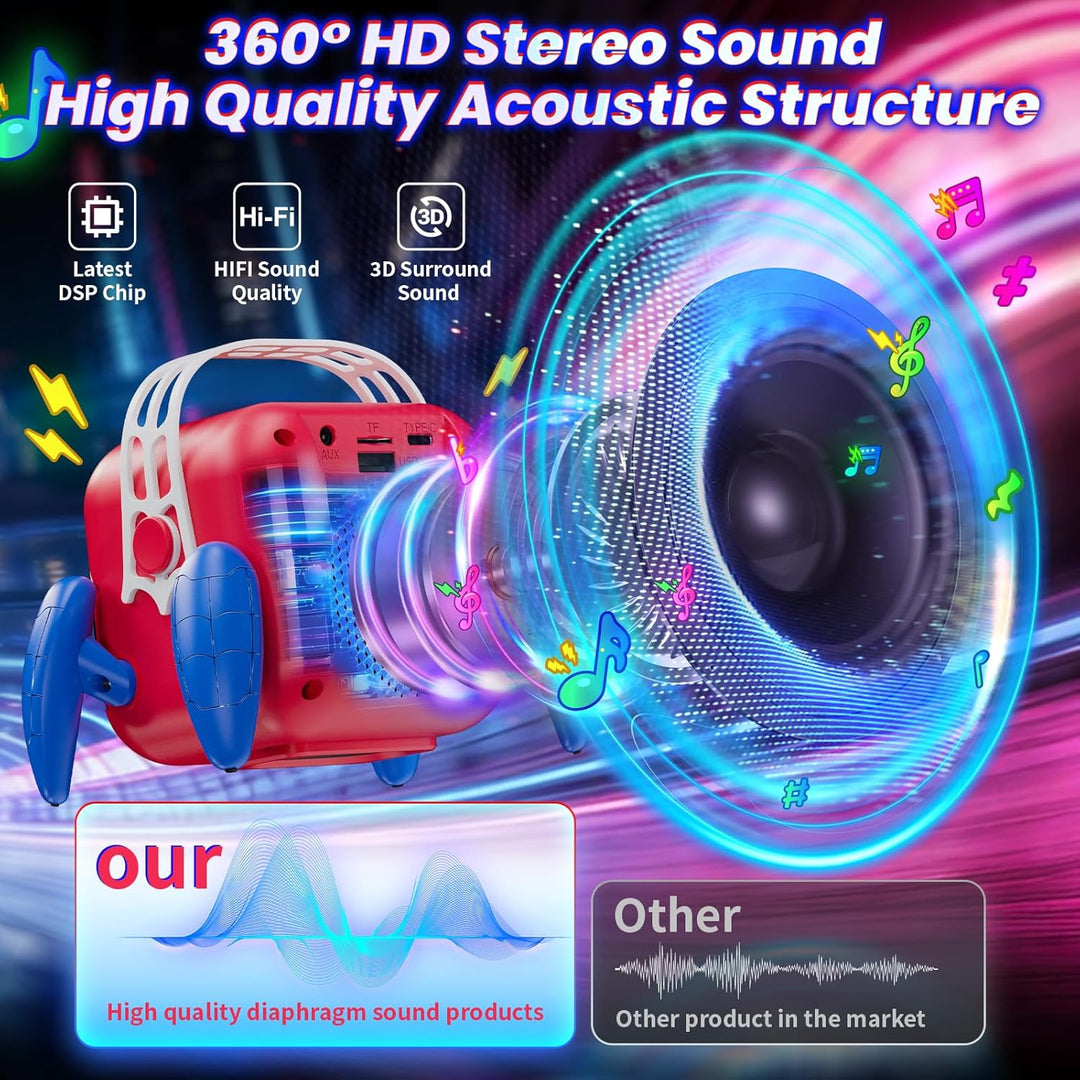 Web Hero Karaoke Maschine mit LED Lichtern und 2 Karaoke Mikrofon für Kinder, Kinder Spielzeug ab 3-