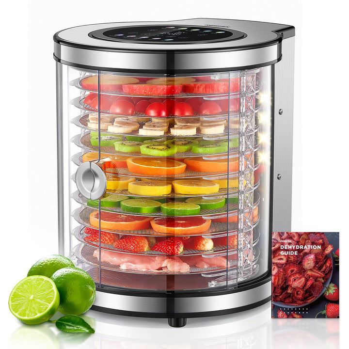 Dörrautomat 10 Etagen Edelstahl mit LCD-Display – Lebensmitteltrockner mit Rotation, 850 W, 35–75 °C