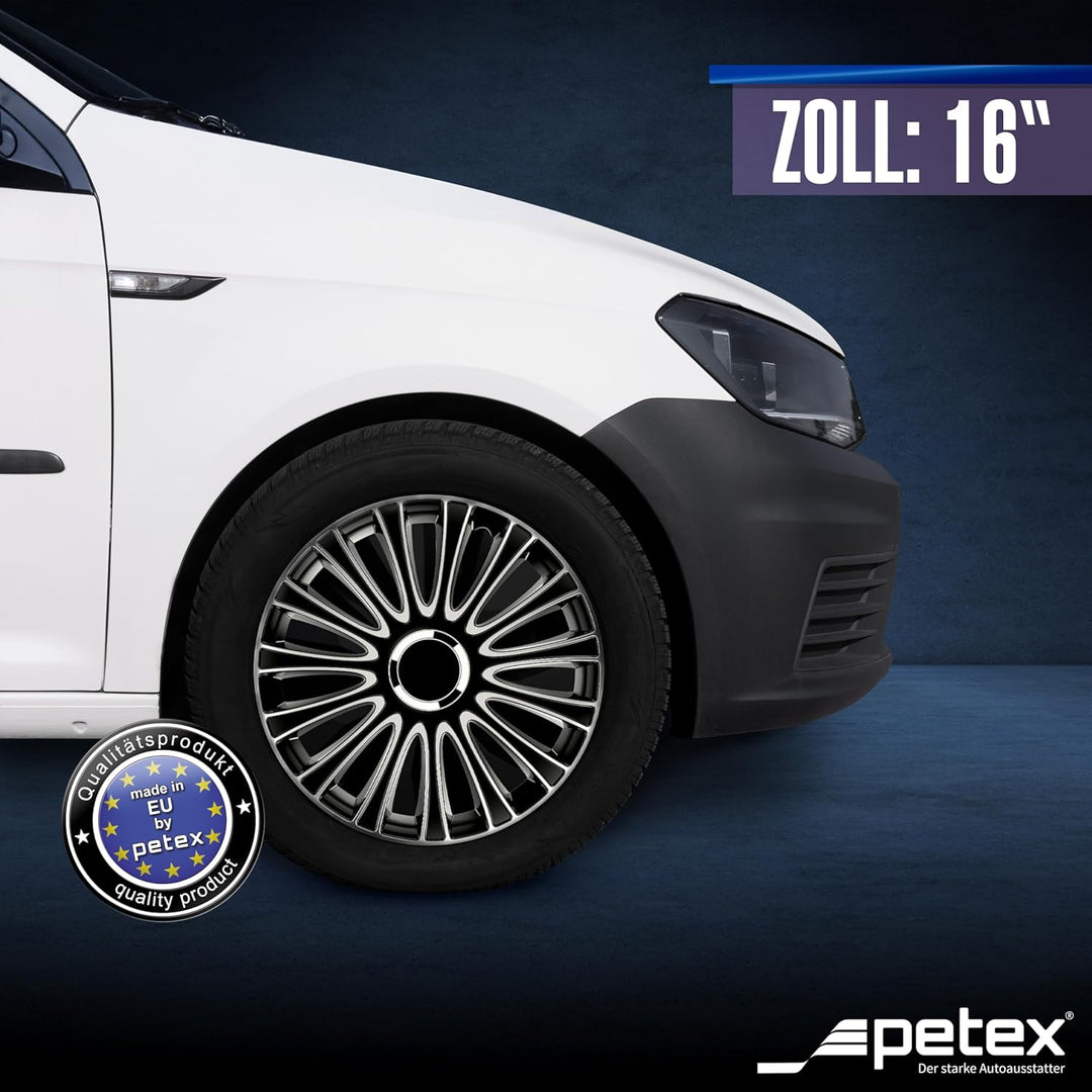 Petex LeMans Pro. 2-fach lackiert. Material: ABS. Farbe: Schwarz. 16" Zoll. (4 x Universal Radzierbl