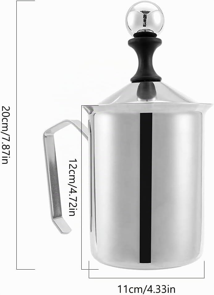 Edelstahl Double Mesh manuelle Milchaufschäumer, 800ml Milchaufschäumer Manuell zur Herstellung von