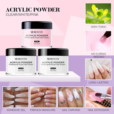Morovan Acryl Nagelset Acryl Pulver Nails Acryl Liquid Monomer Acrylpulver und Flüssigkeit Set Für N