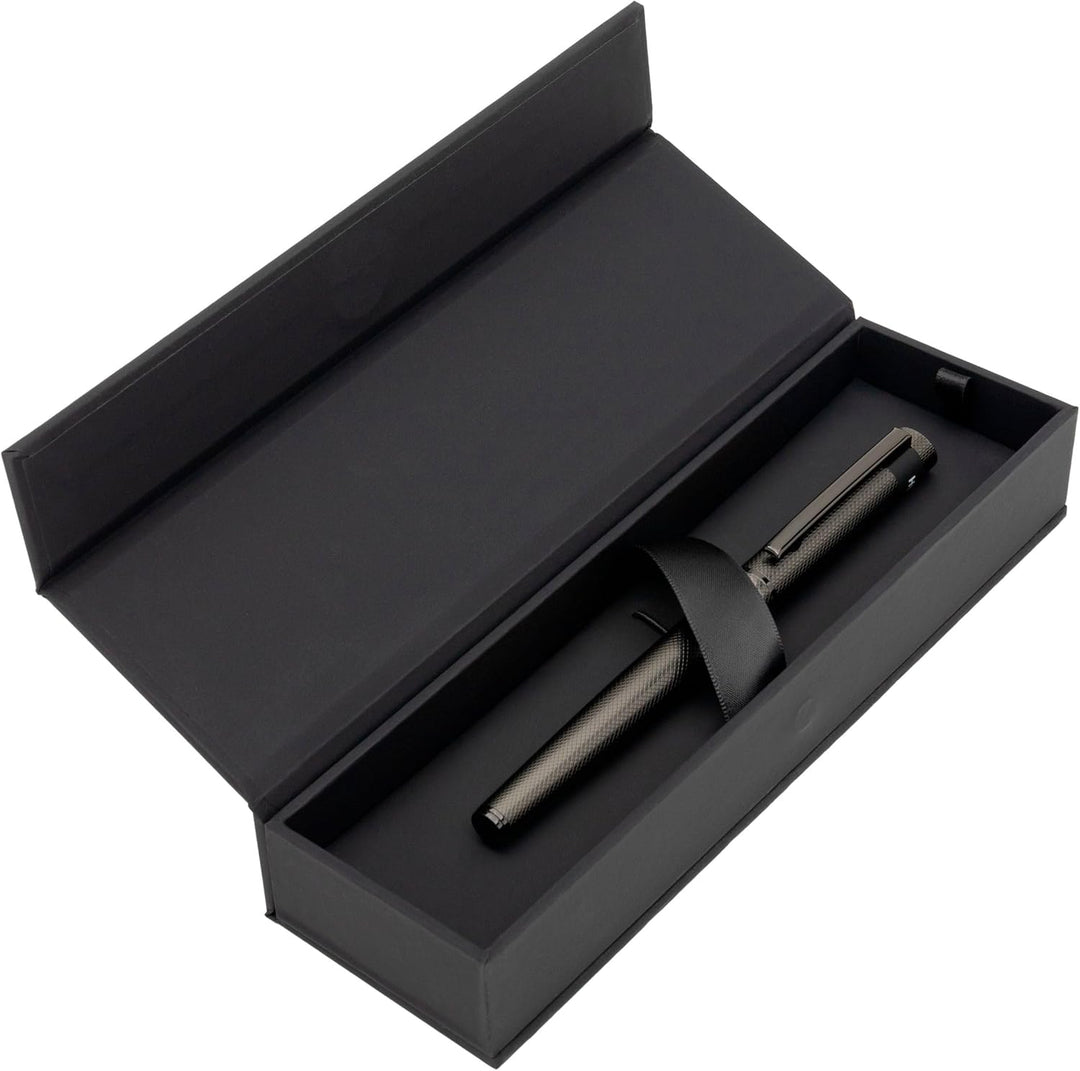 Hugo Boss Loop Diamond Tintenroller aus Messing in der Farbe Gun, Länge: 14,6cm, Tintenfarbe: Schwar