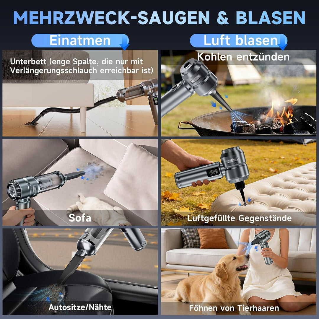 Handstaubsauger Akku - 24000pa Mini Staubsauger Kabellos Auto,Auto Staubsauger Stark,Für PC,Haus,Küc