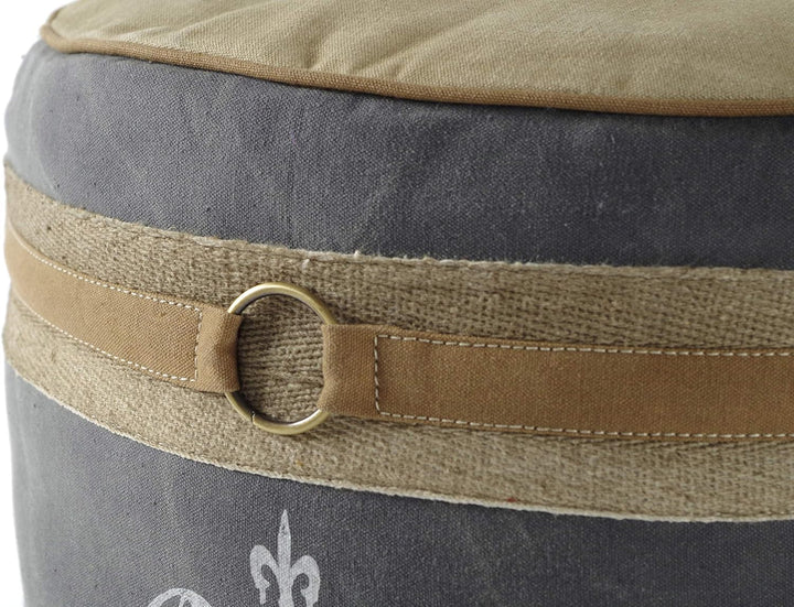 Kobolo Sitzpouf rund Pouf Sitzwüfel Hocker - Chateau - aus Canvas - mit Applikationen
