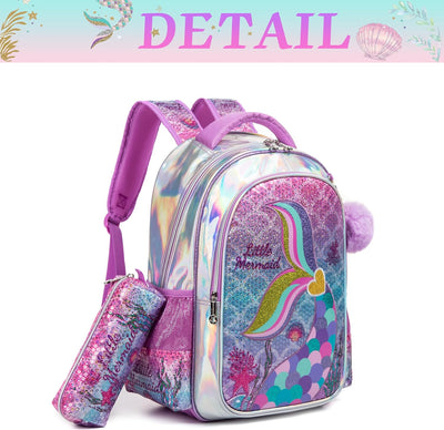 HTgroce Meerjungfrau Rucksack Mädchen Schulrucksack Schulranzen Schultasche Rucksack Freizeitrucksac