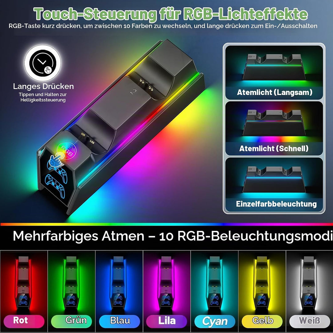 PS5 Controller Ladestation, RGB PS5 Zubehör Ladestationen für PS5 Controller &amp; Edge Controller, PS5