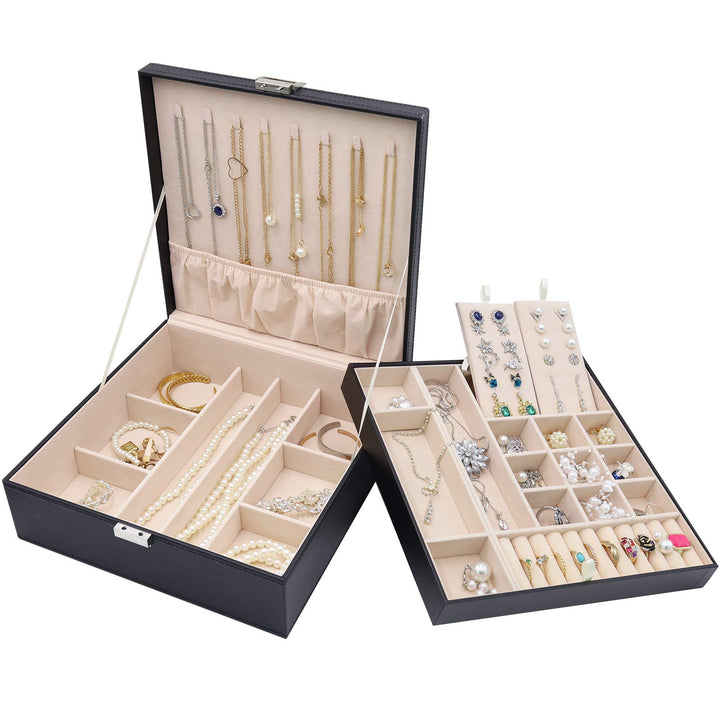 ProCase Schmuckschatulle Damen Leder, Schmuckkästchen mit 2 Ebenen Schmuckkasten Schmuckkoffer Schmu