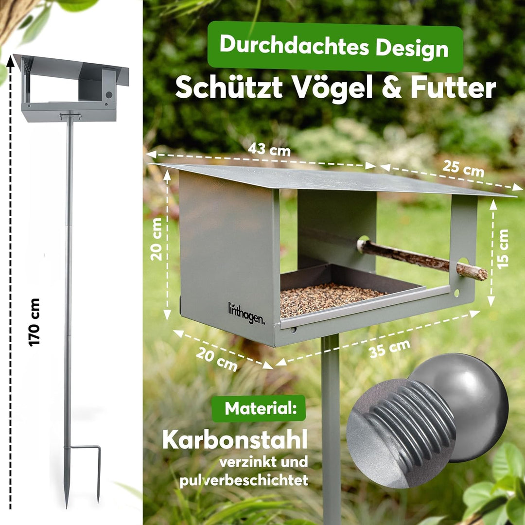 Vogelhaus mit Ständer [wetterfest] - 3-in-1 Futterhaus für Vögel - grosses, Robustes Vogelhäuschen,