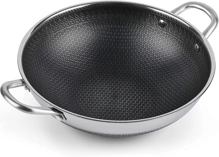 Wok Topf Edelstahl Wabenstruktur Ø36cm Induktion Anti Haft Kratzfest in Silber